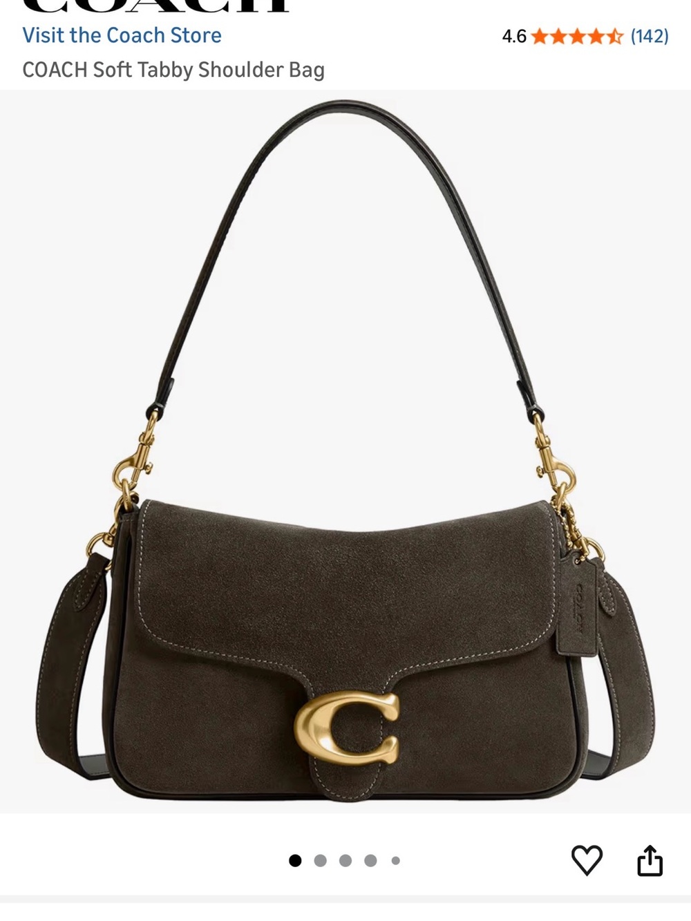 Coach Soft Tabby Shoulder Bag in Dark Olive with Gold Hardware